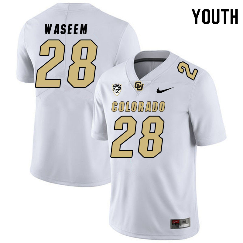 Youth #28 Asaad Waseem Colorado Buffaloes College Football Jerseys Stitched Sale-White - Click Image to Close
